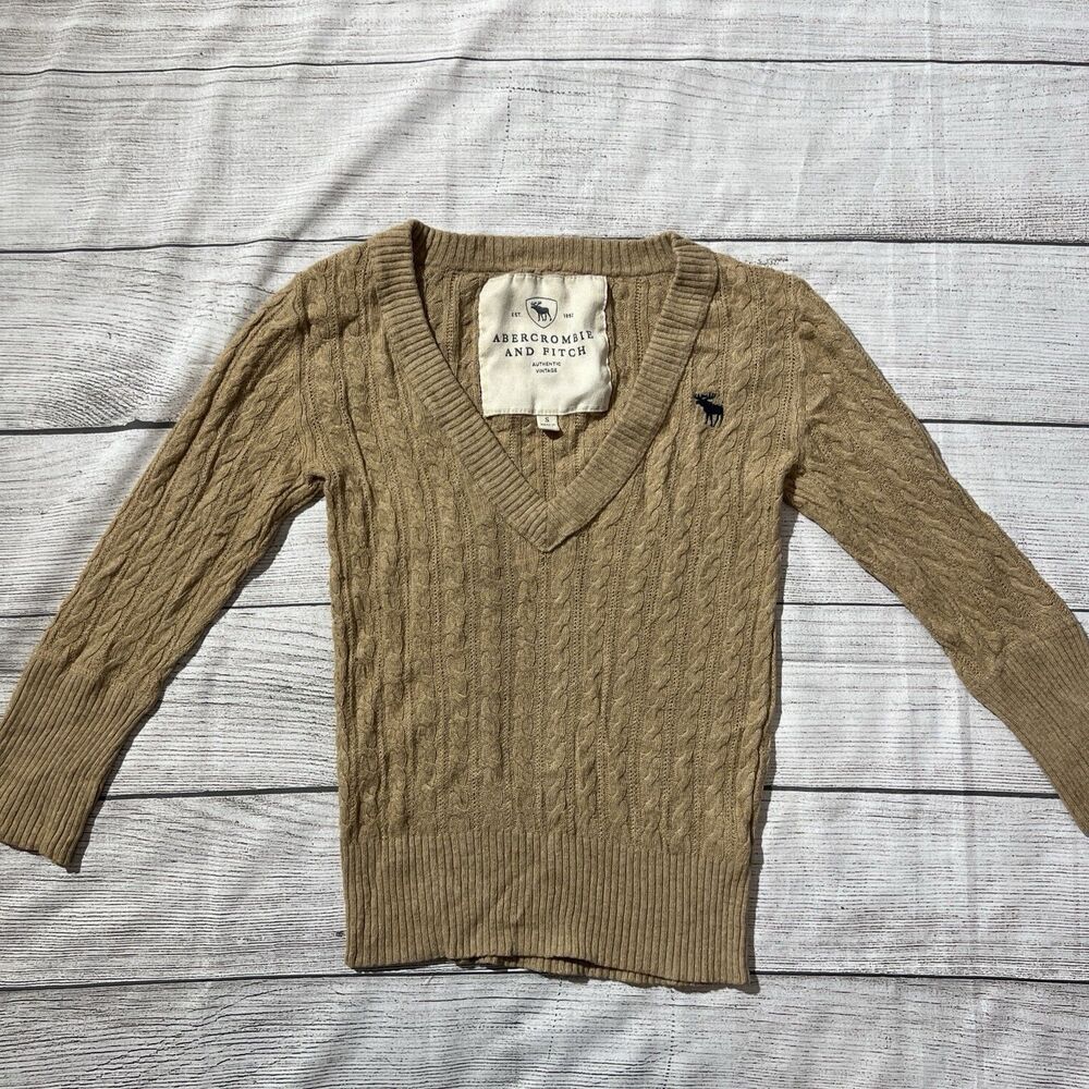 Y2k Abercrombie Fitch Cable Knit Sweater V-Neck Bella Swan Brown Sz S